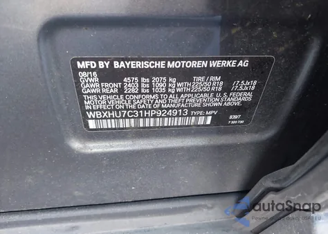 2017 BMW X1 Sdrive28I z USA, uszkodzony, nr VIN WBXHU7C31HP924913